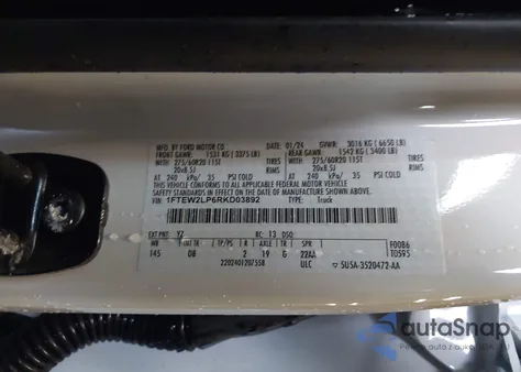 2024 Ford F-150 Stx из США, поврежденный, VIN 1FTEW2LP6RKD03892